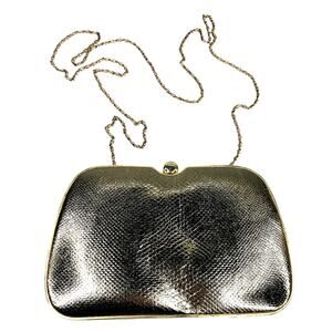 Le-Ann Gold Purse Clutch Crossbody Chain 7" X 5"